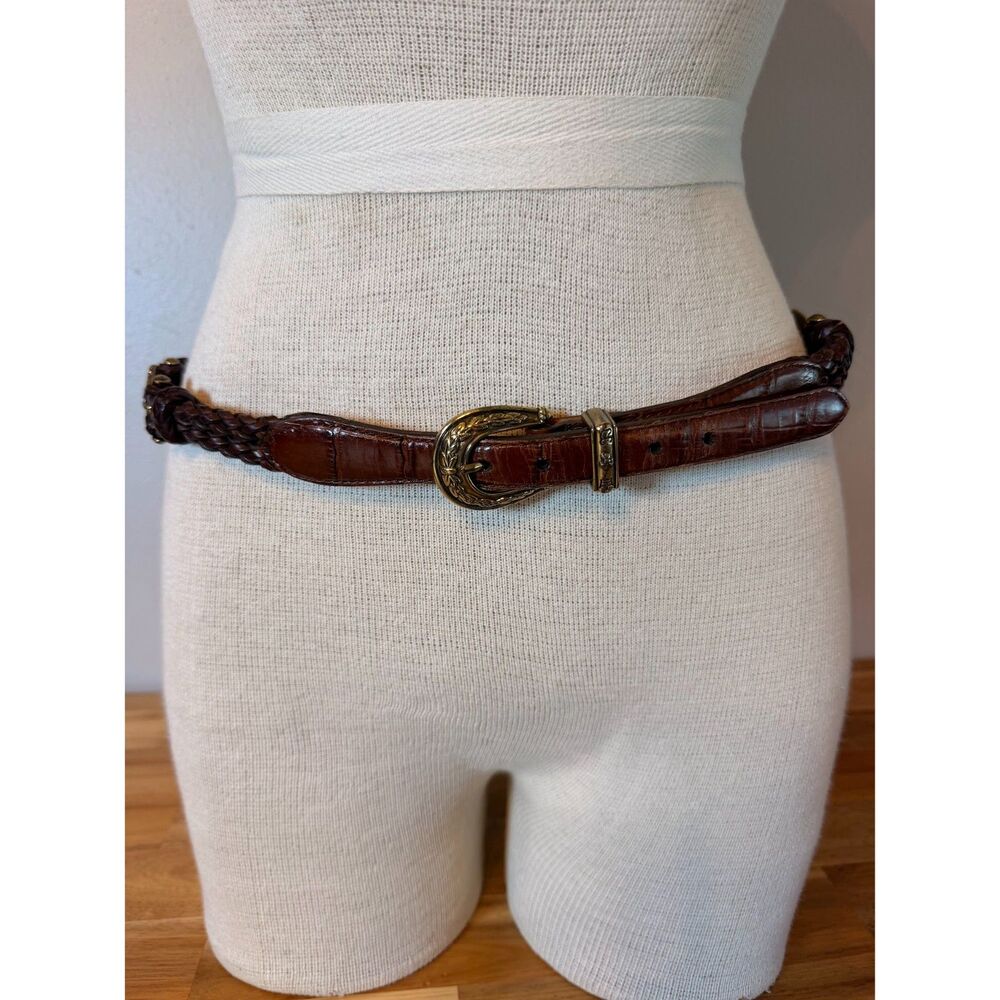 Vintage 1996 Brighton Western Equestrian Braided Leather Belt Medallion